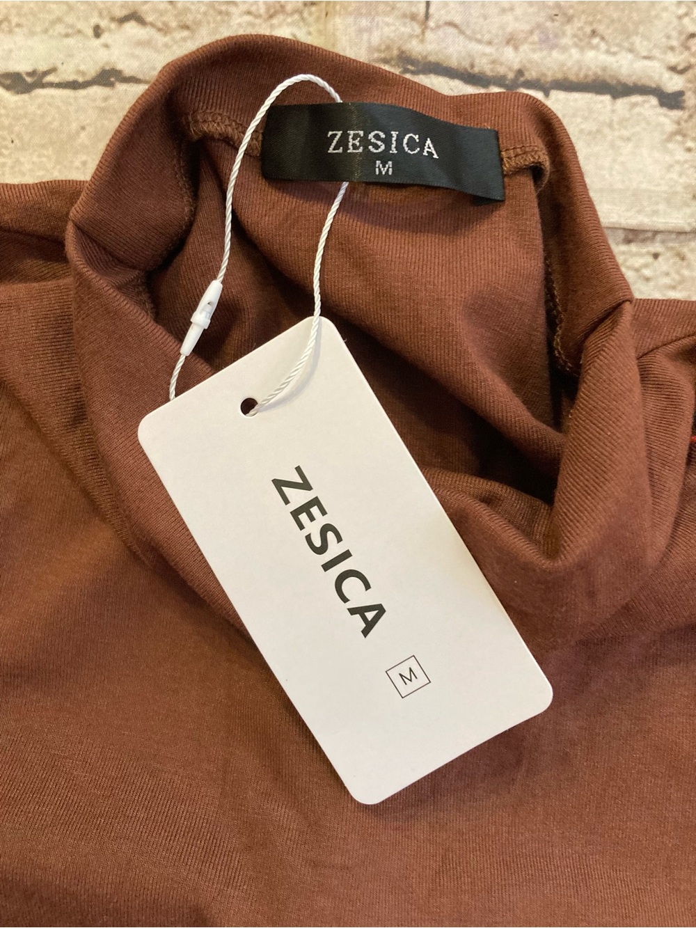NWT ZESICA brown, long sleeve mock neck, detailed mid dress size M. - Picture 10 of 12